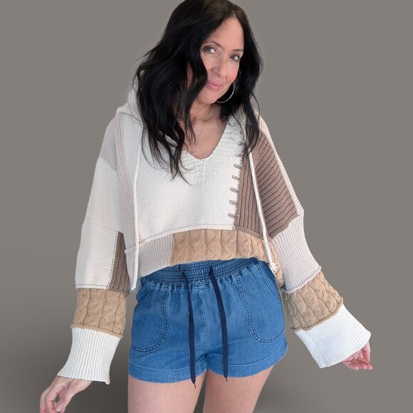 POL Tan Tones Block Knit Hooded Sweater - Small - Picture 4 of 13